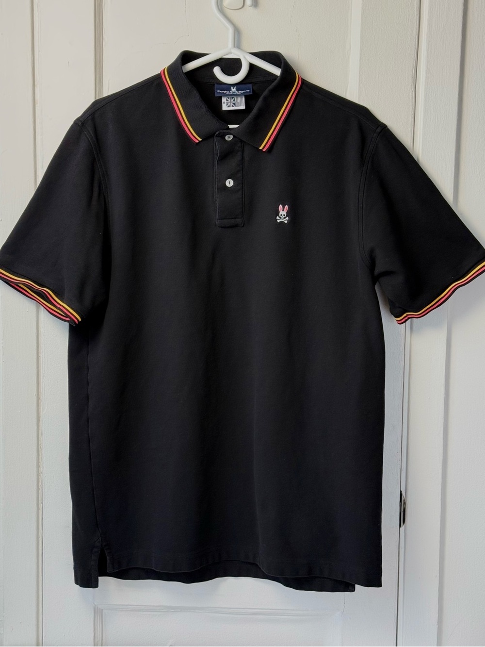 Psycho Bunny Men's Black Polo with Red and Yellow Trim size 8 (XXL) like new
